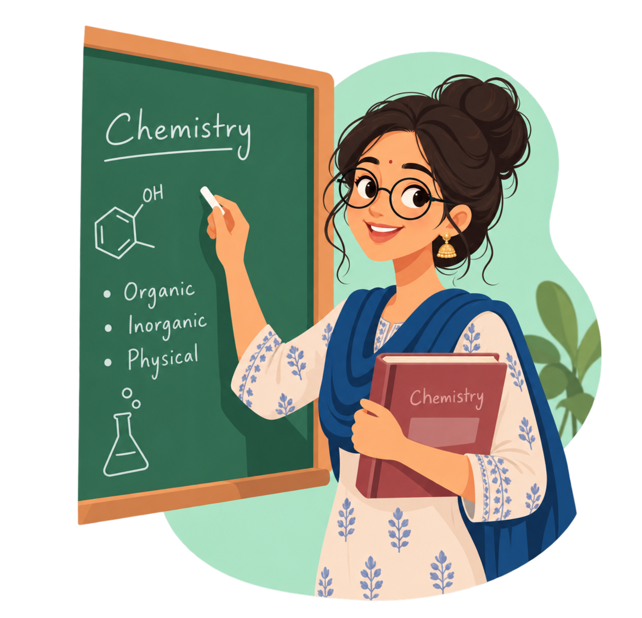 Illustration of the tutor, an independent chemistry teacher in Chennai